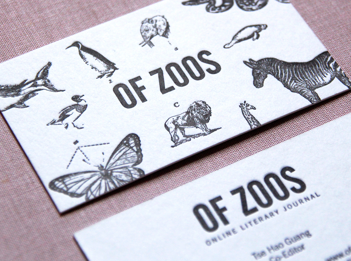 business card Name card OF ZOOS Tse Hao Guang Kimberly Lim writer poet singapore literature the gentlemen's press letterpress