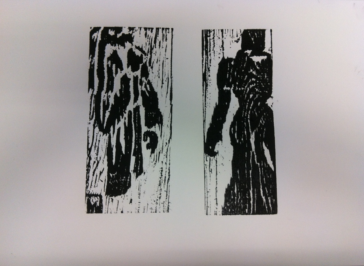 Silhouettes woman child wind woodcut print printmaking