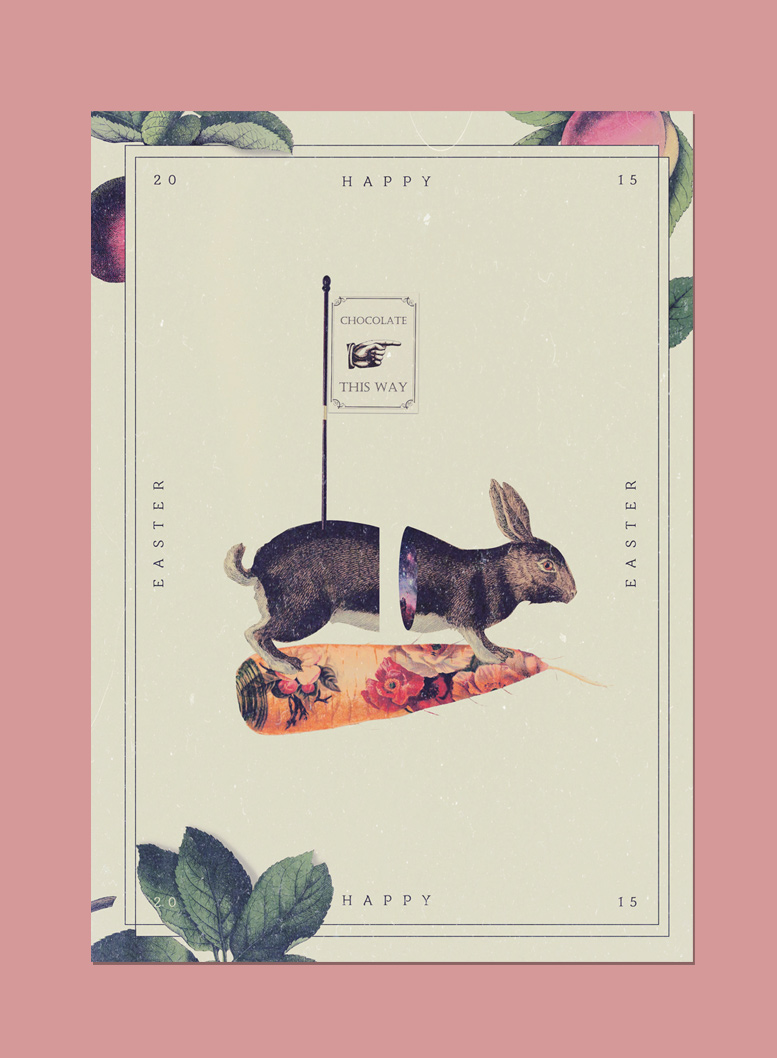 poster collage print Easter bunny lobster vintage Retro