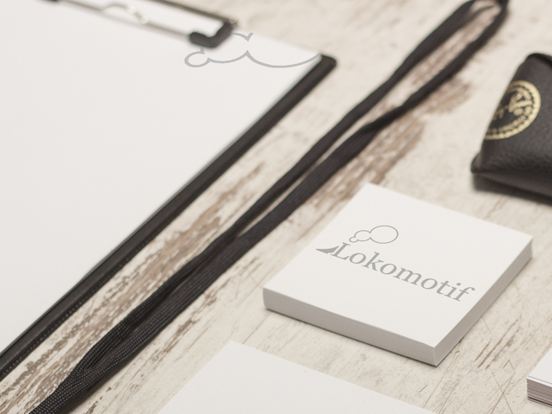 Lokomotig agency logo corporate business grey sketch Mockup 3D presentation design wall paper Logotype emblem