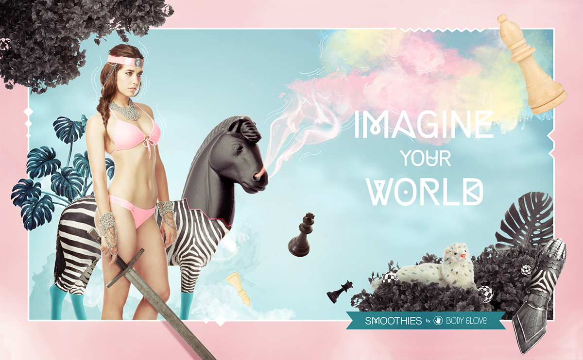 type Digital Collage swimwear fashion photography character development Fun colorful pop summer imagination color Archetypes female archetype mythology Mythological Figures