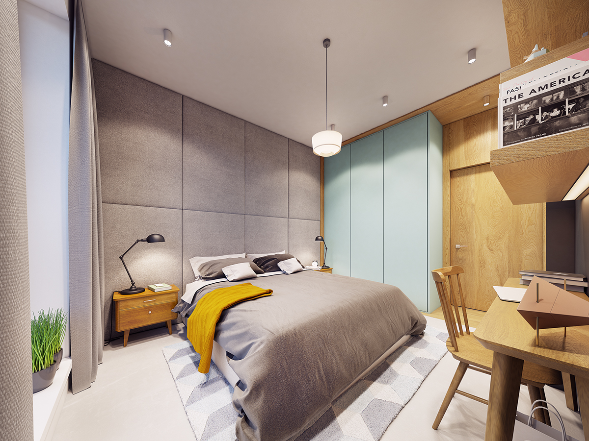 Interior flat design zarysy color wood living kitchen bedroom dinning