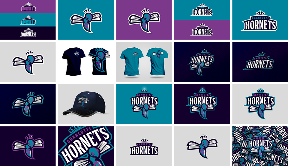 Charlotte hornets NBA Logo Design basket ball sport design Character teal purple animal mascotte