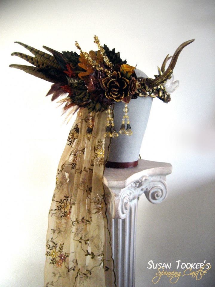 antler autumn headdress crown costume Cosplay fairy fantasy Susan Tooker Spinning Castle floral leaves crystals priestess elven