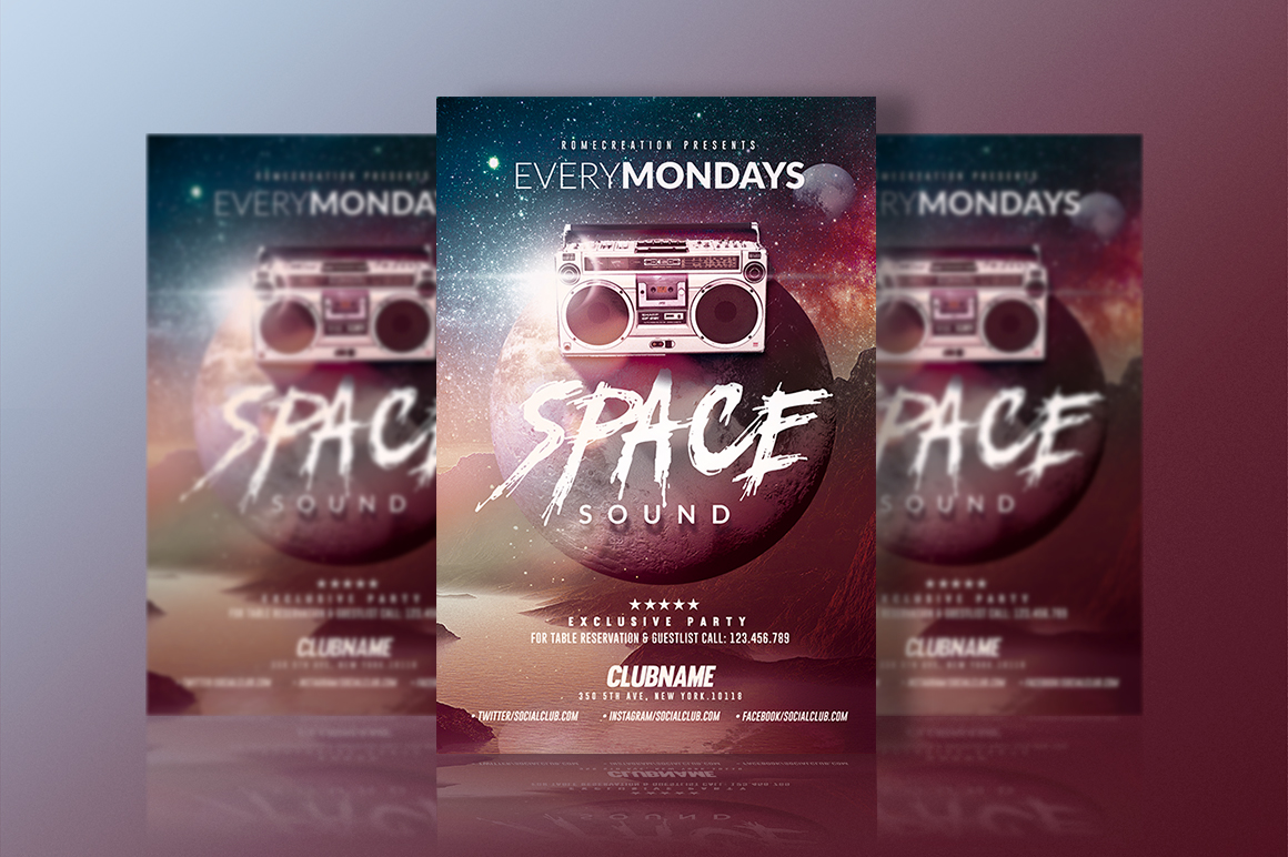 flyer template poster Space  galaxy electro Retro festival sound graphics flyers templates Scifi minimal print