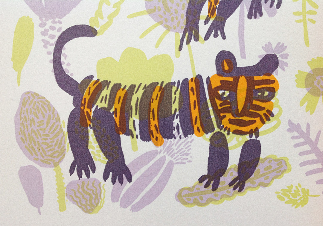 printmaking silkscreen animals Nature Flowers natalya balnova yellow purple jungle