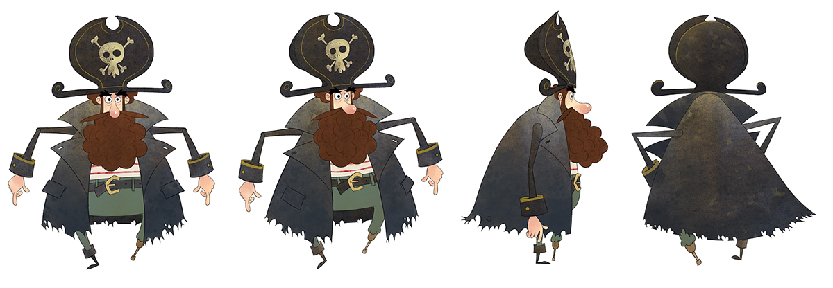 piratas penguins grafico navio mar animação character designer