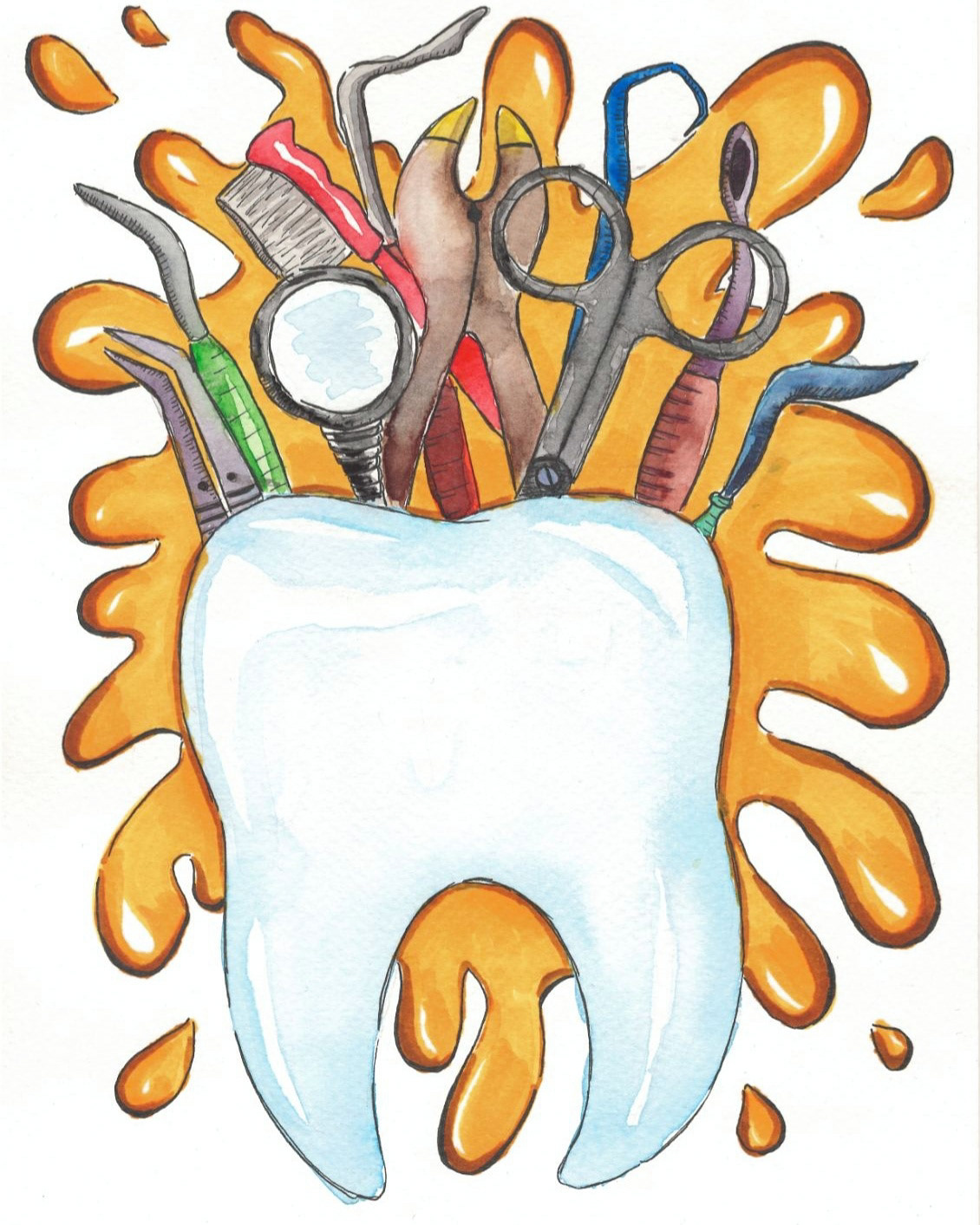 dental dent tools medicine logo watercolor color clinic sketching brash tooth art dеntist stomatologist