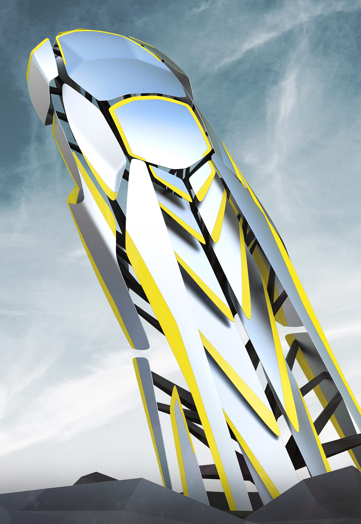 lamborghini monument tower steel metal carbon fiber road car design