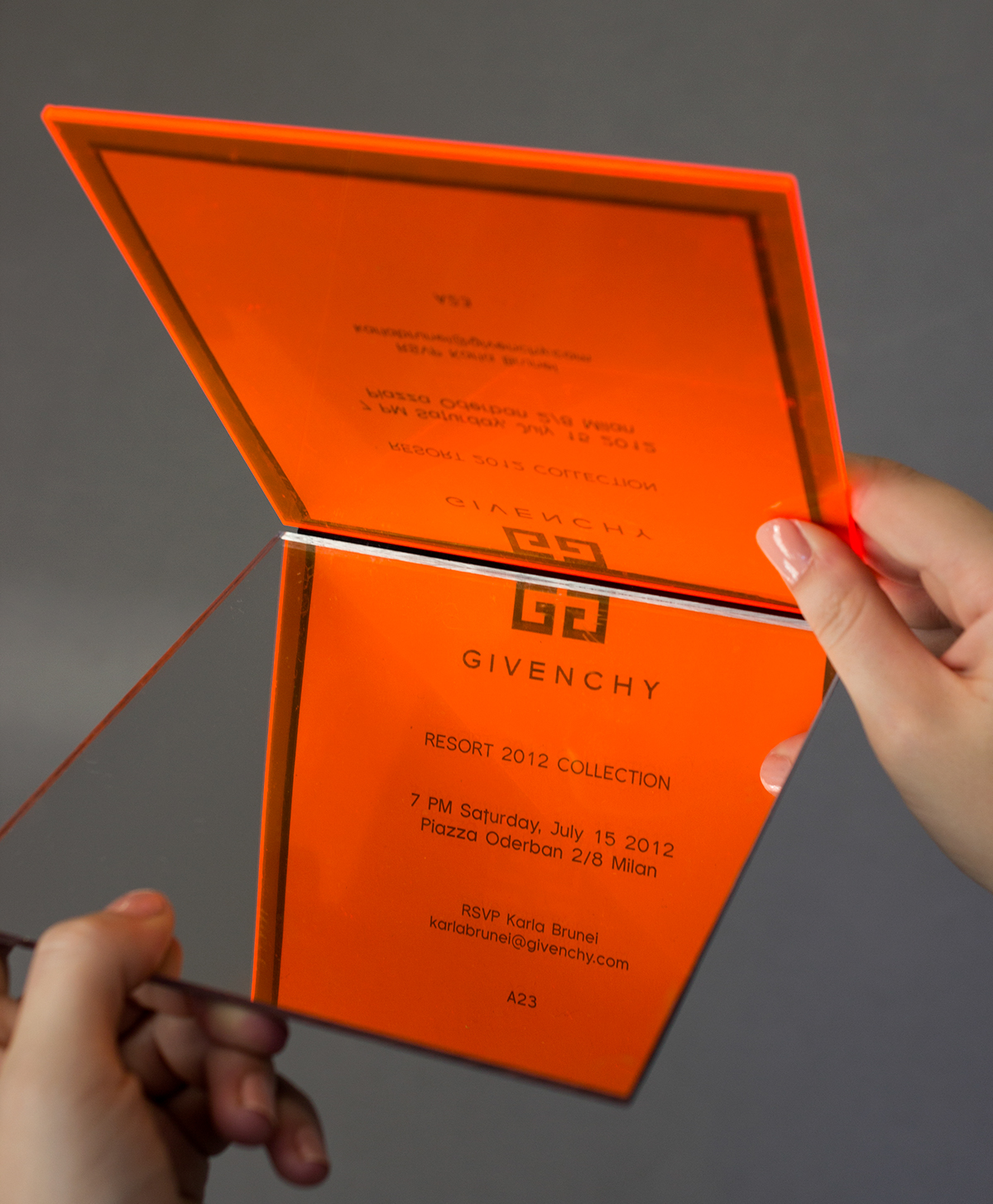 givenchy plexi mirror orange luxury black runway Invitation plastic pattern