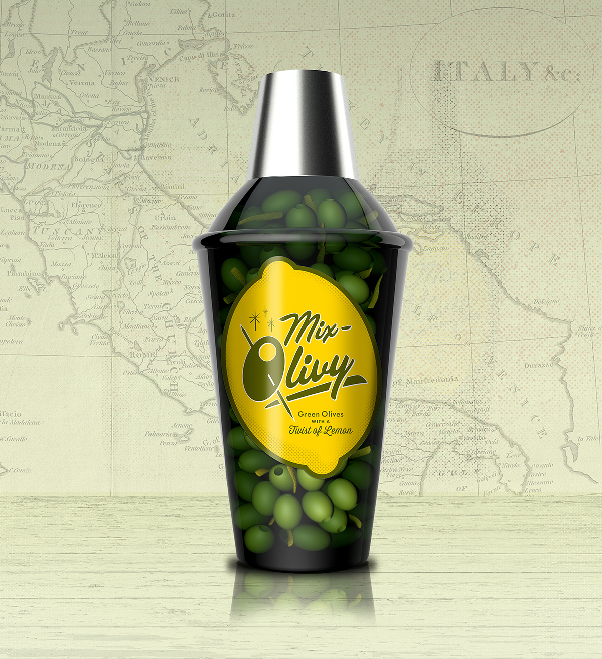 Packaging jar Label lemon green olives