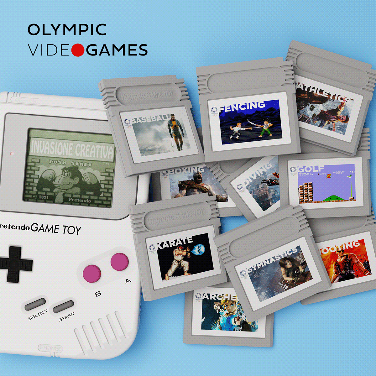gameboy graphic design  invasione creativa Nintendo olympic olympic 2020 olympic game 2020 olympic video games Tokyo2020 video game