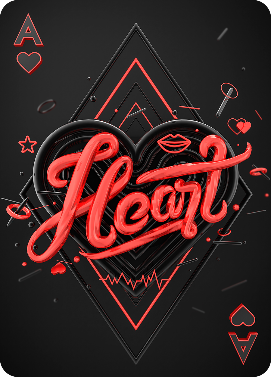 spade heart club diamond  Poker type 3D lettering c4d