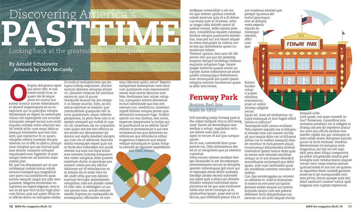 baseball baseball parks McCurdy Creative digital historic magazine layout Layout