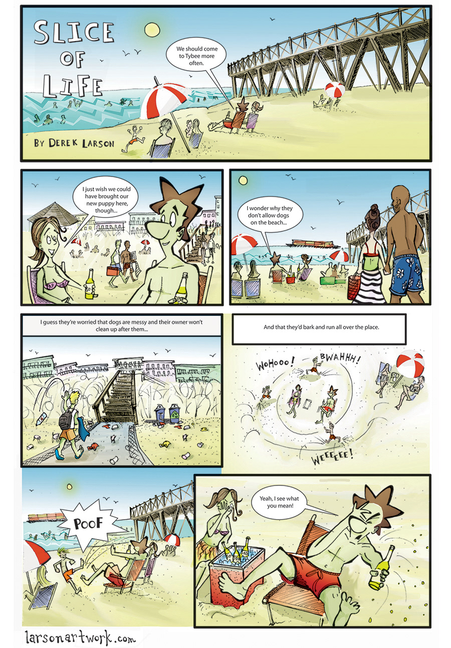beach summer dogs kids well fed comics larsonartwork  Derek Larson