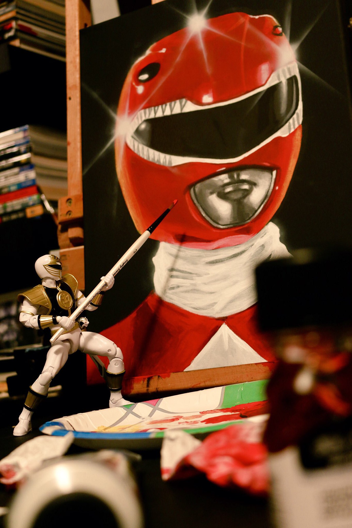Power Rangers mighty morphin red ranger Helmet painting fan Airbrush black canvas austin st john