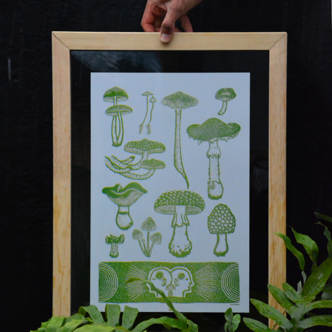 artwork design Digital Art  digital illustration Drawing  ILLUSTRATION  mushroom Nature screenprint risograph