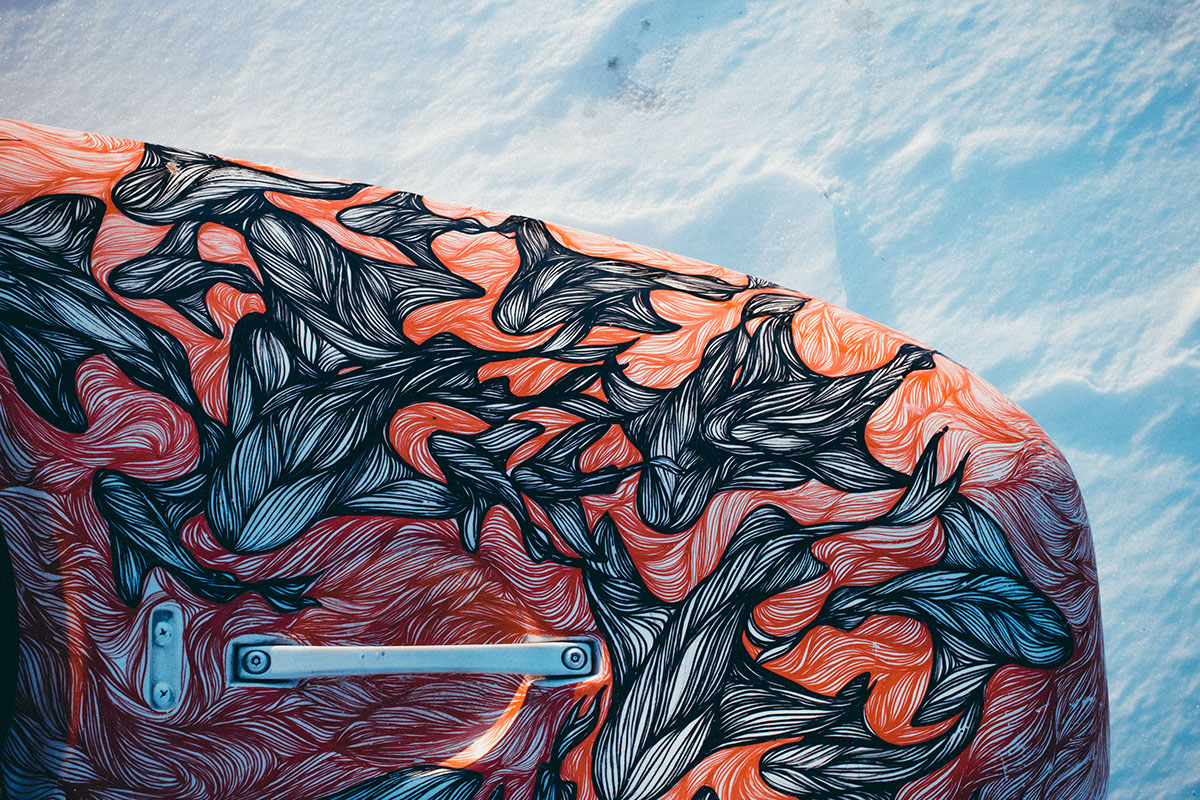 kayak Custom Painted boat sport Ocean sharks linework Posca artist acrylic