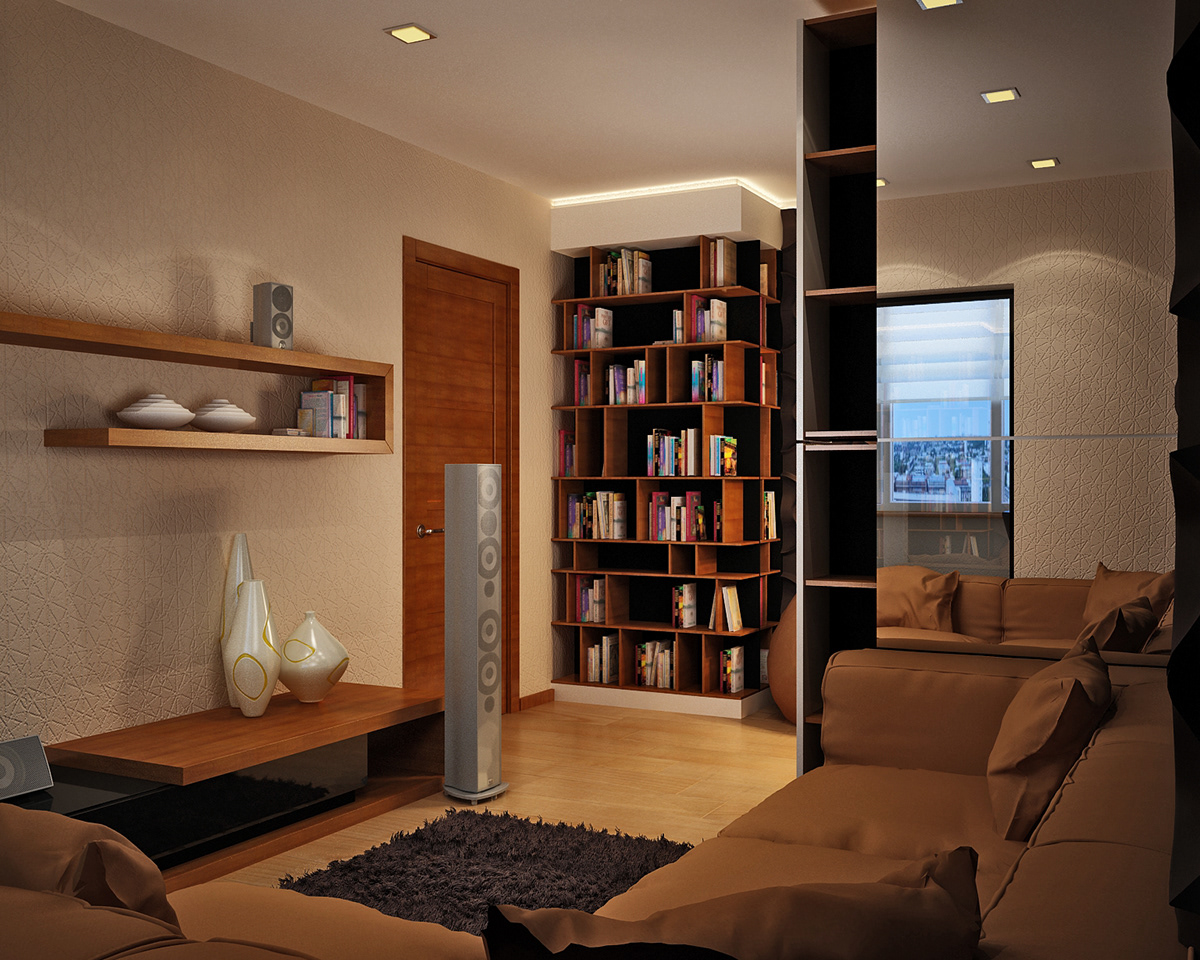 living room room Interior 3D flat