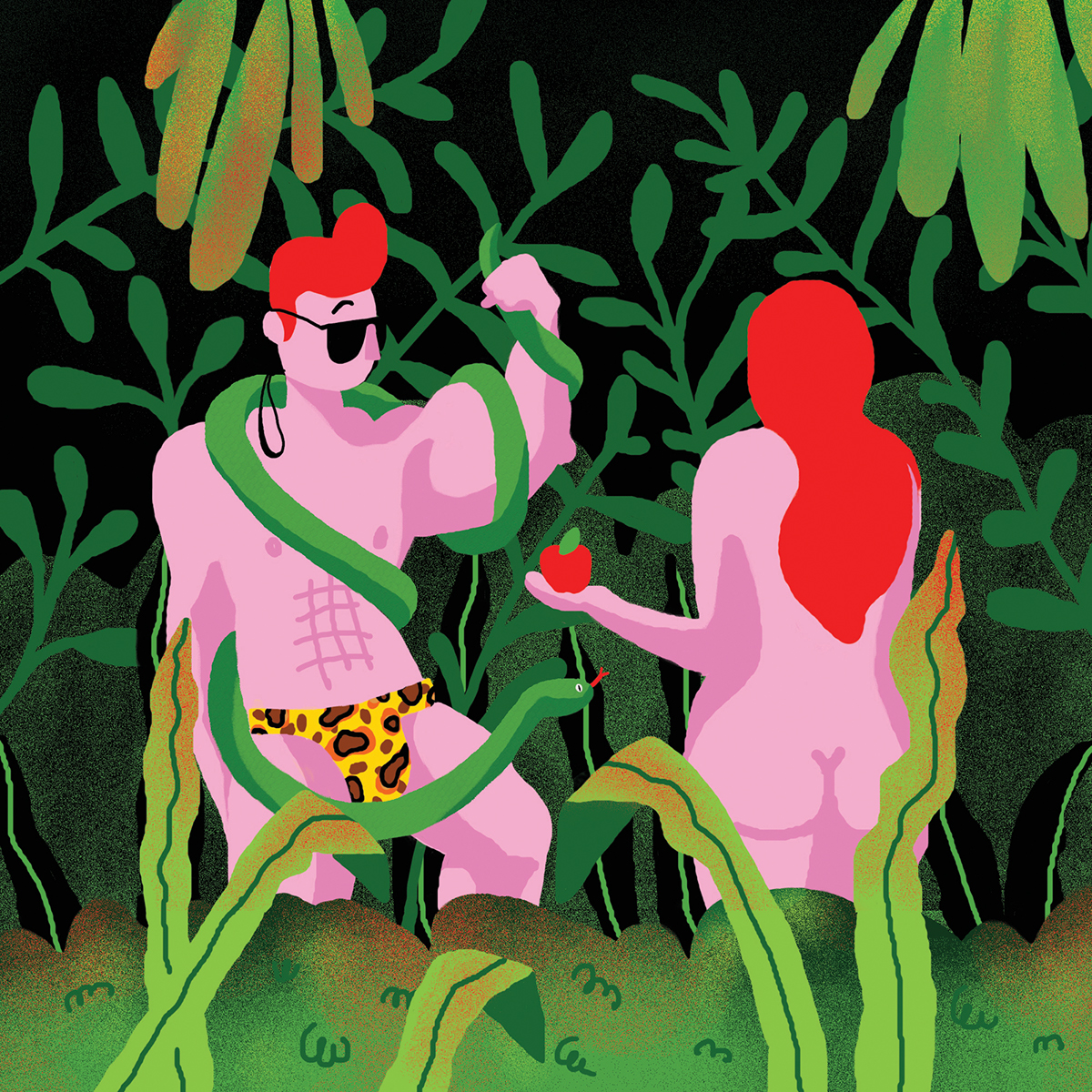 ILLUSTRATION  design adam and eve garden of eden plants Jungle Vibes Animal Print apple snake summertime