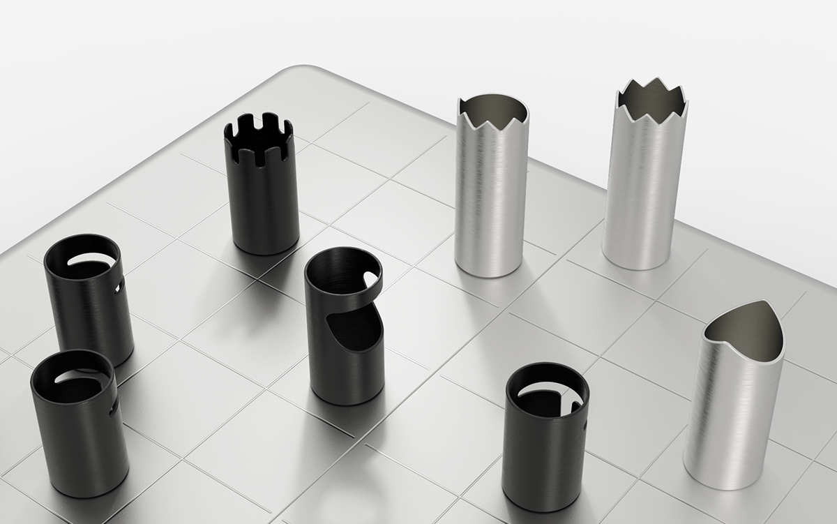 aluminum tube chess game design  industrial design  laser cut medieval metal minimal product design  table game