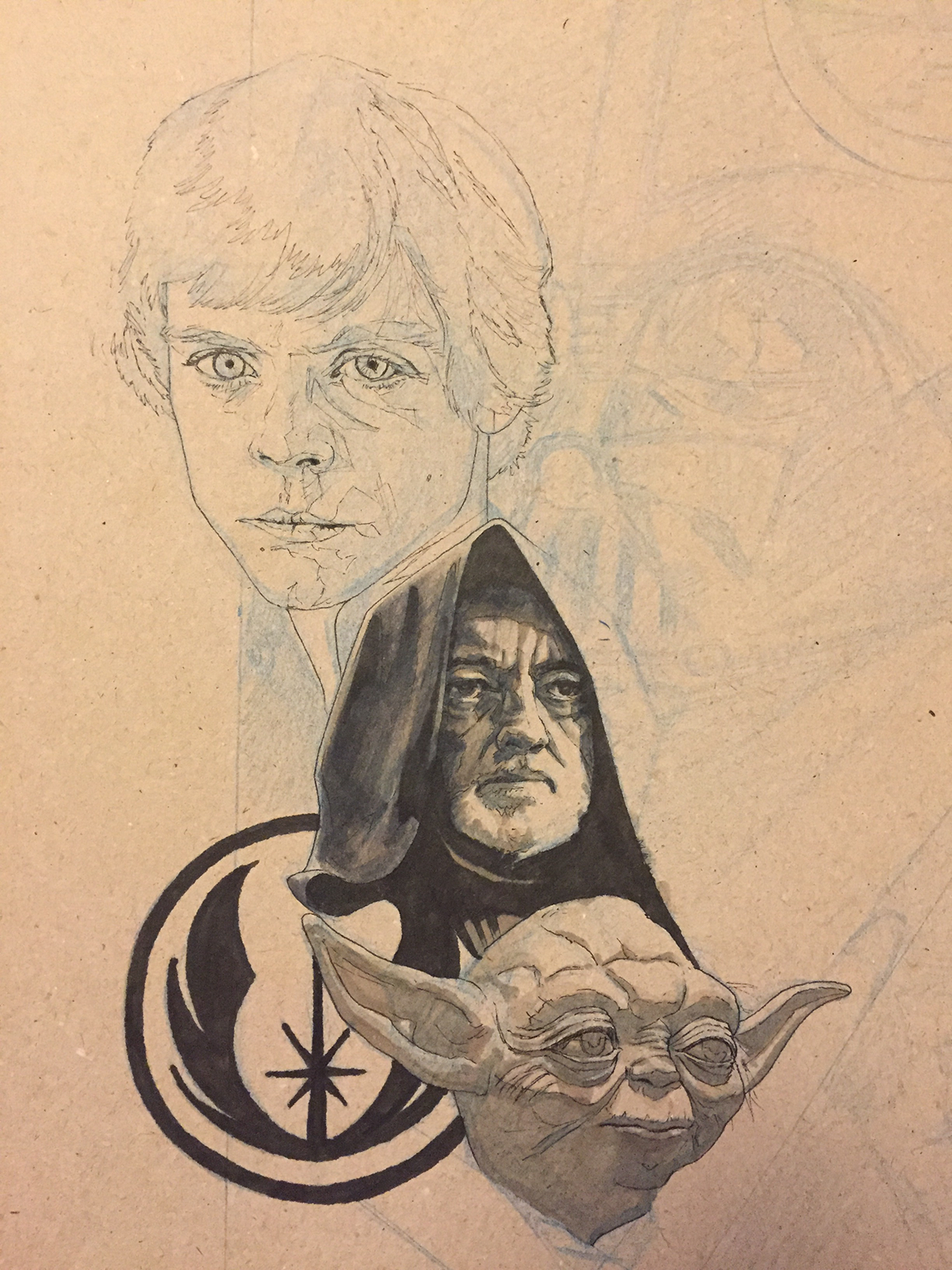star wars Fan Art portrait copic marker luke Han Solo kylo ren rey yoda Obiwan jedi geek art poster art movie poster