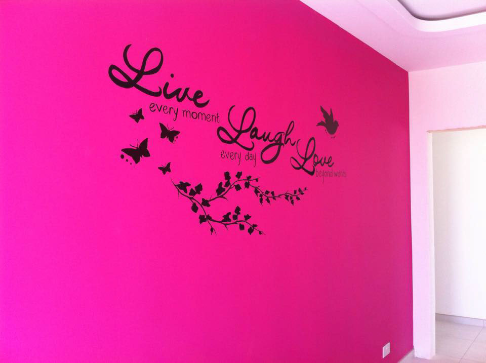 decor bedroom Mural quote pink bright black simple birds girl