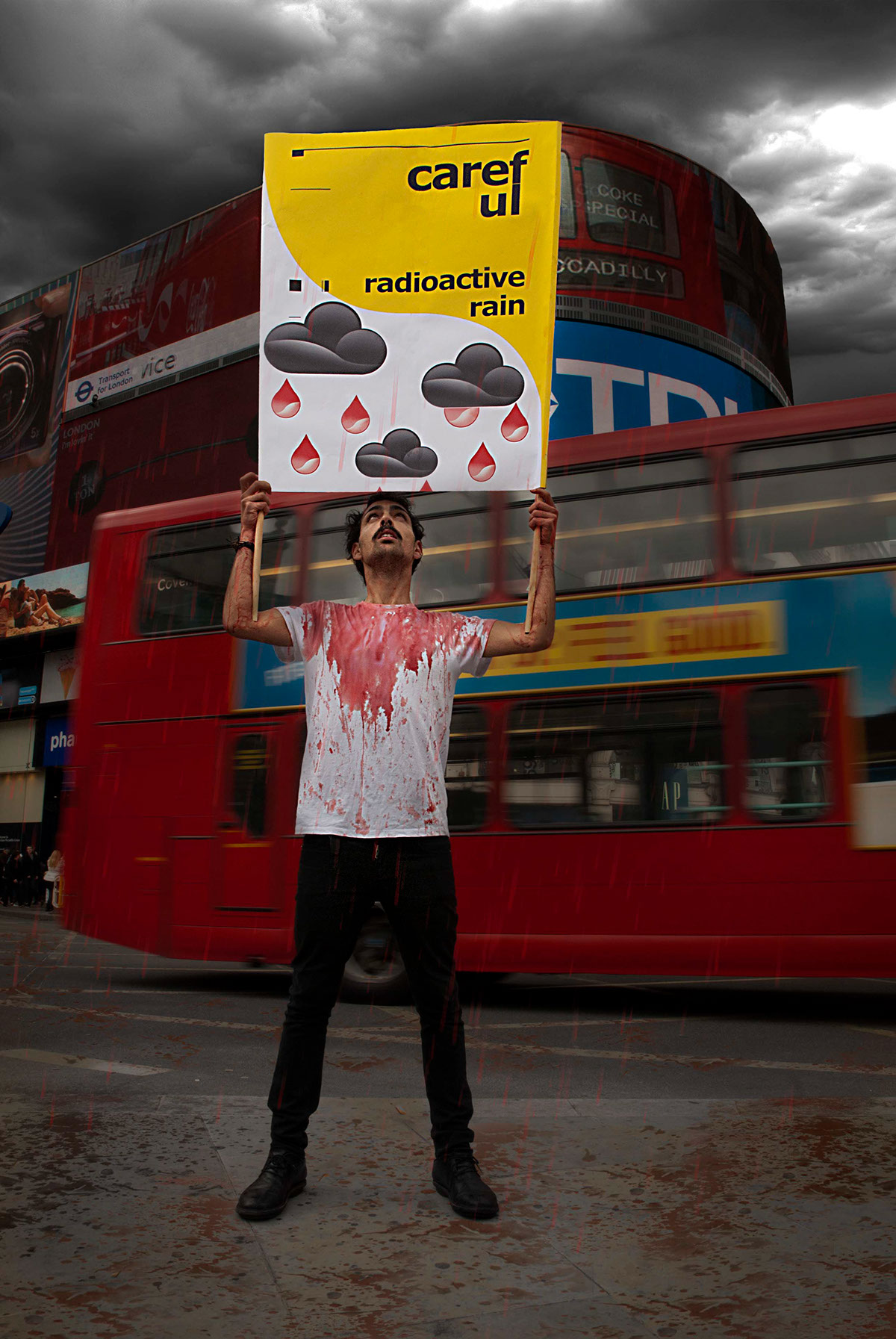 radioactive rain mattys visualaddicted London yellow col graphicdesign digital piccadilly circus