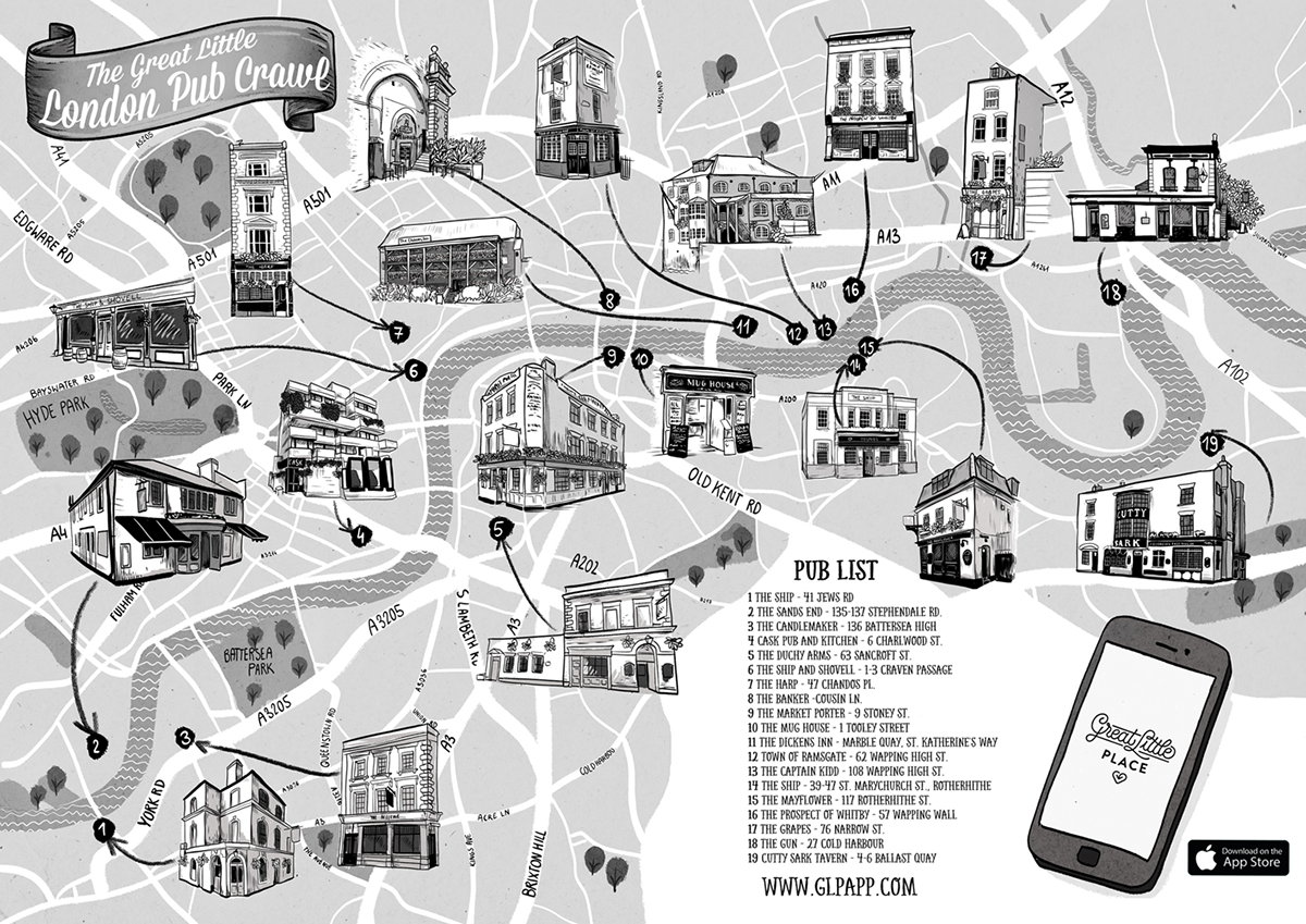 map maps lodon London map illustrated map illustrated black and white drawings city buildings pubs pub houses