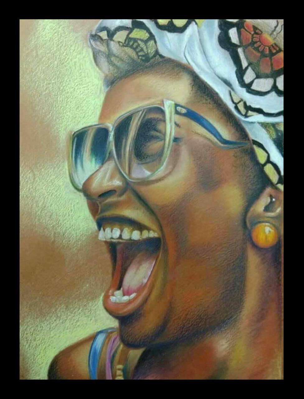 oil pastels painting laugh glasses strength freedom woman oil pastels art Colourful  fine art