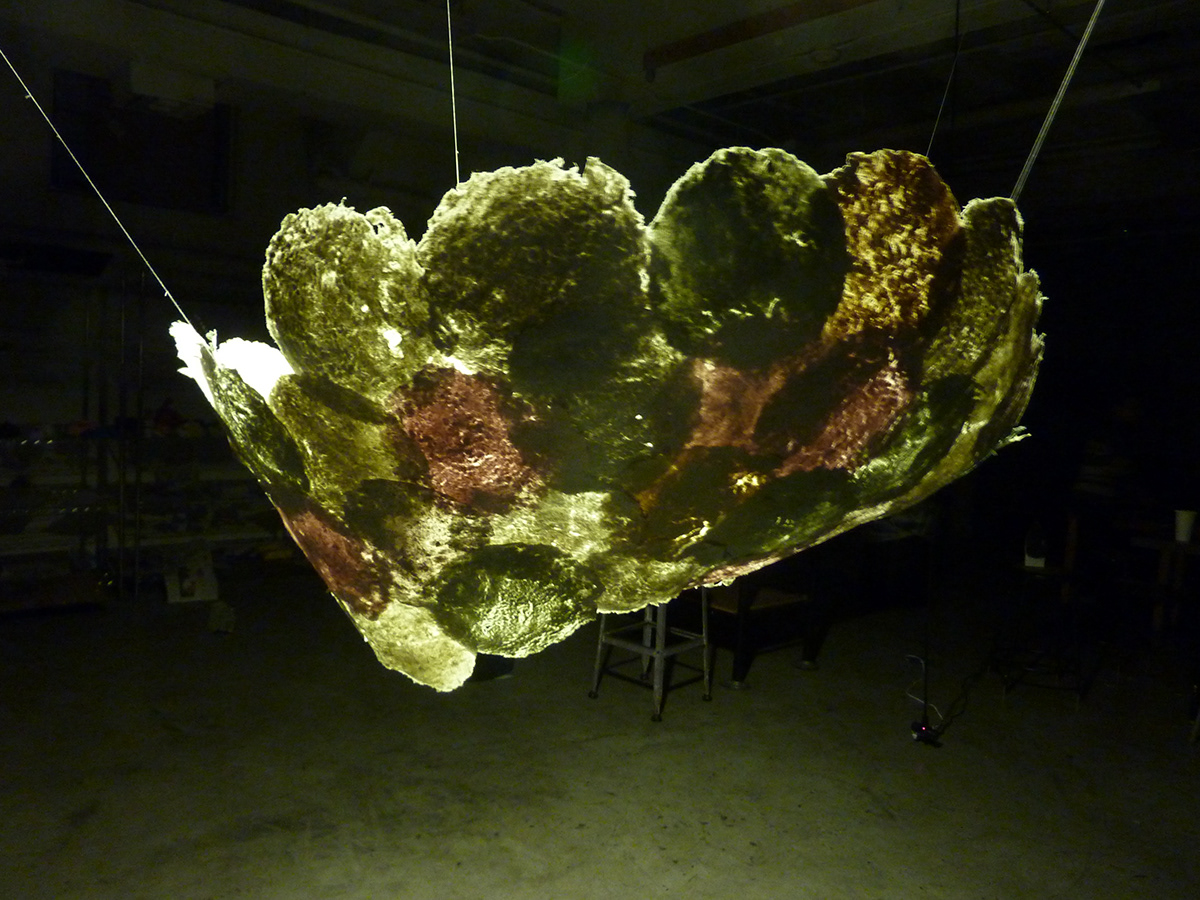 handmade paper installation surface design sculpture lighting