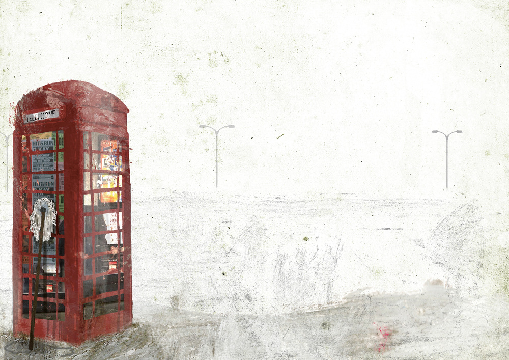 Sweeping Urban dirty town London UK phonebooth
