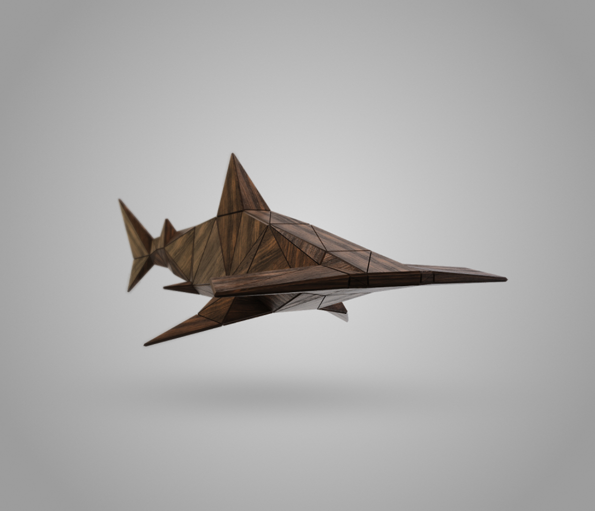 wood wooden animal sculpture elephant Whale Rhino shark 3D Render CG studio minimalist
