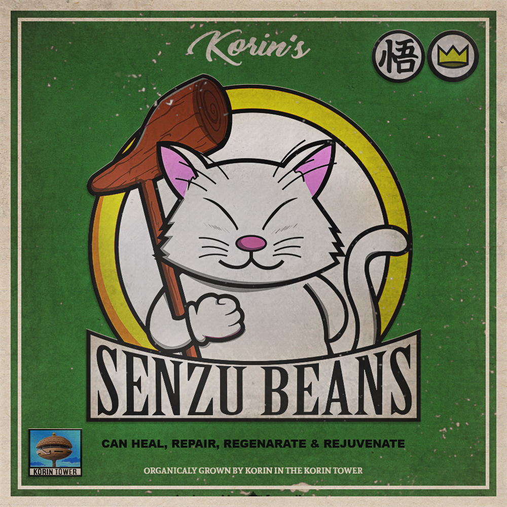 dragon ball vintage Senzu Beans korin beans KORIN TOWER goku drug KORIN'S SENZU BEANS poster