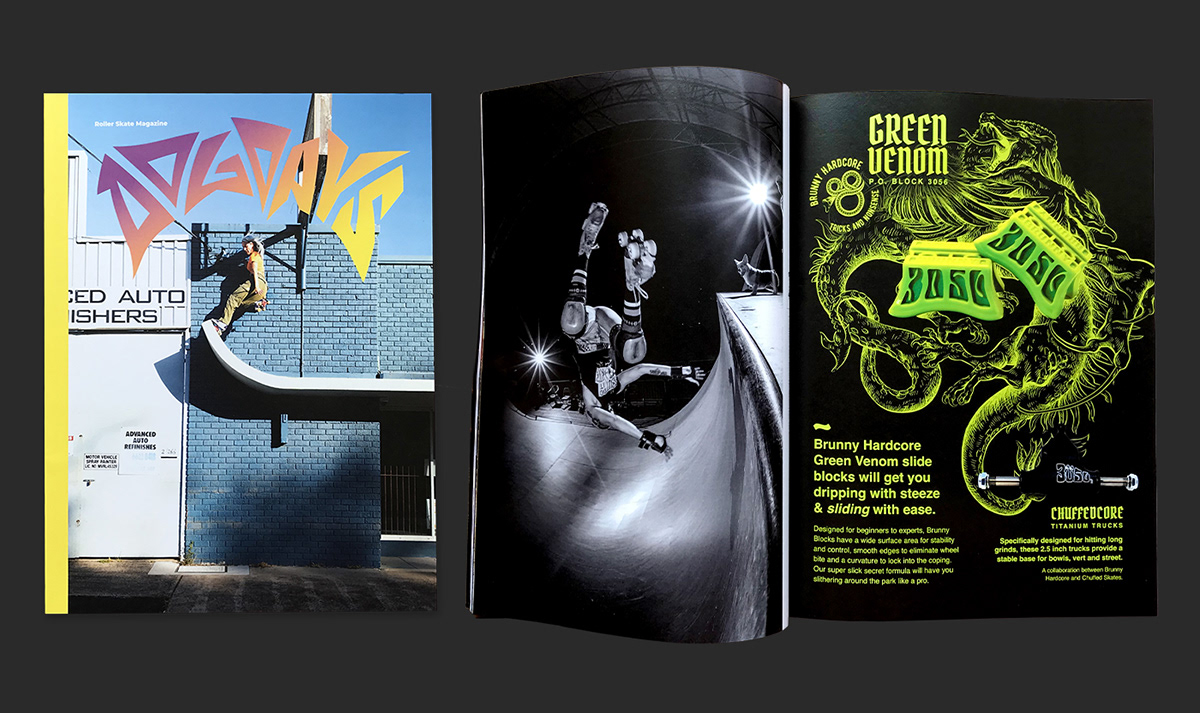 basalisk dragon ILLUSTRATION  Layout magazine print rollerskate Rollerskating typography  