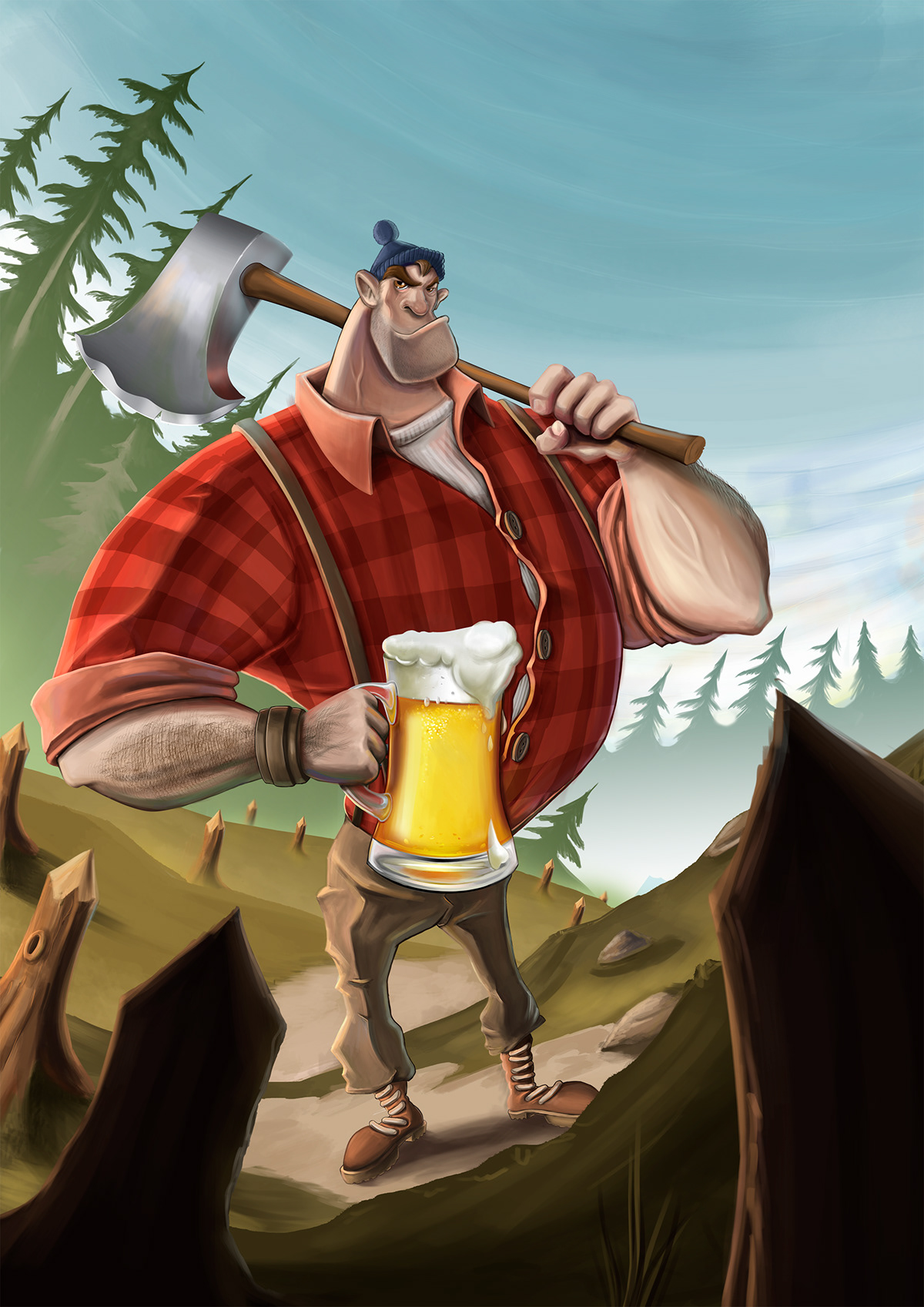 wood axe lumber jack forest beer