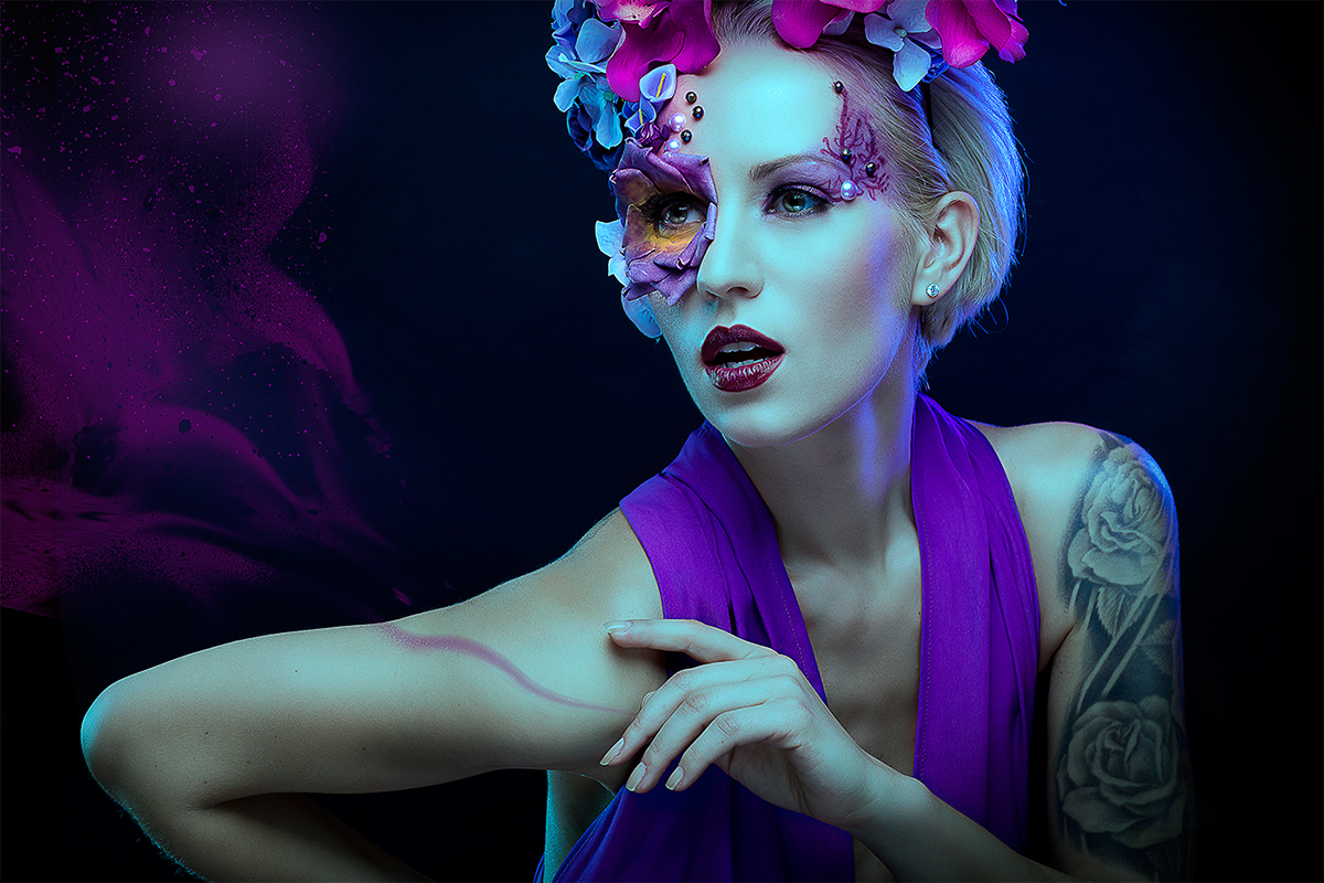 opium commercial concept model purple dress Fashion  makeup addiction seduction