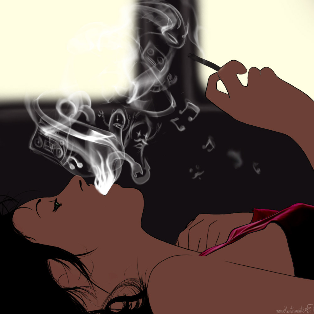 smoke digital painting girl