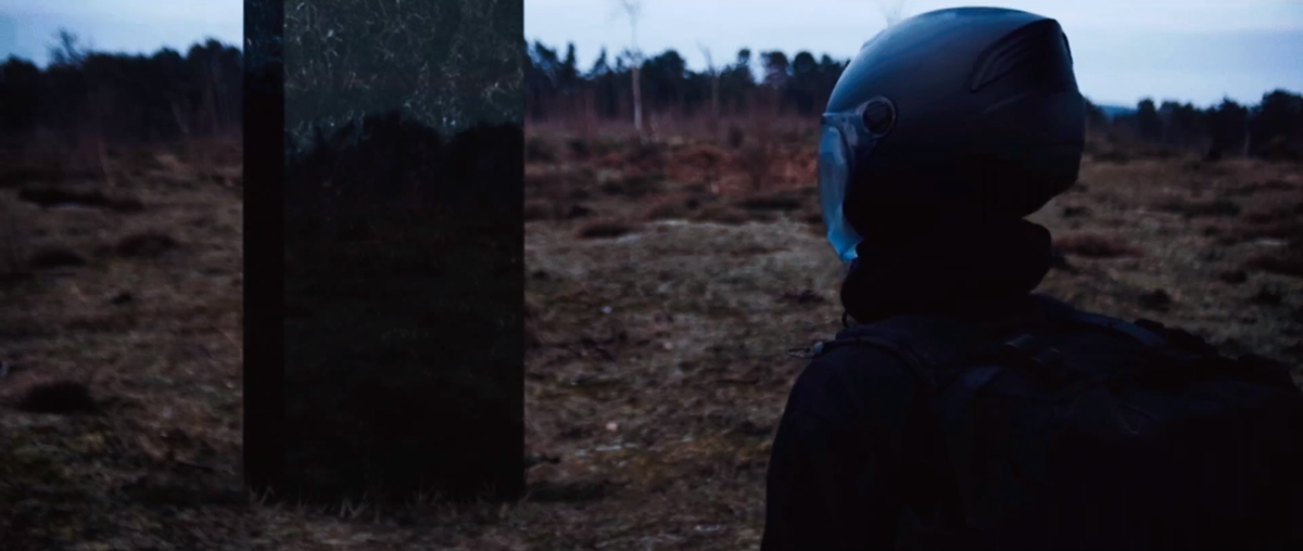 Adobe Portfolio music video EMPRSS sci-fi monolith woods White room drone Helmet blue