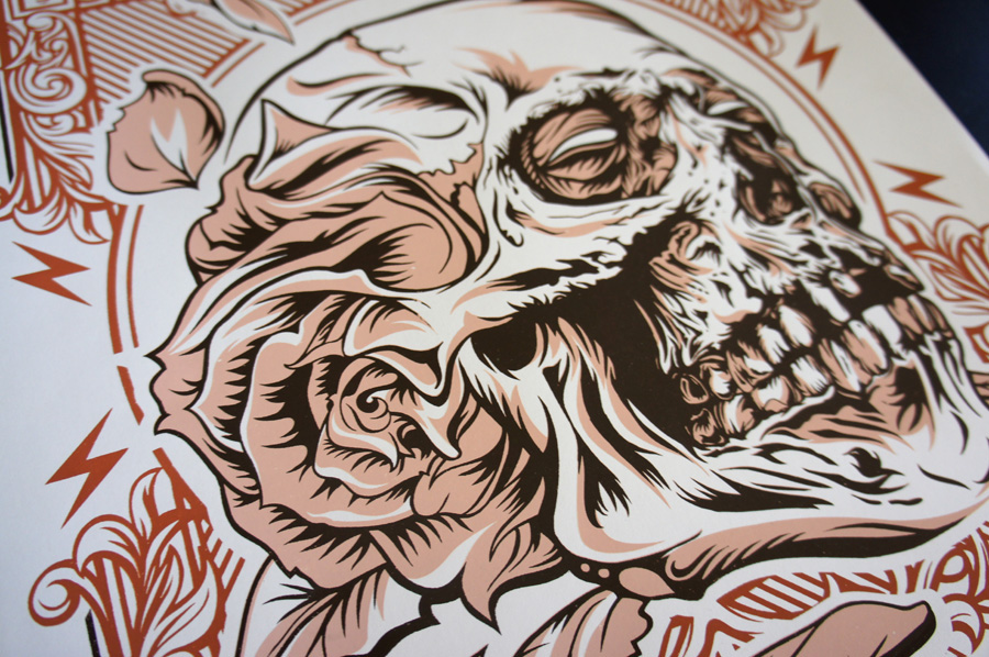 Brian Yap skull skulls poster screen printed adobe ideas rose flower ornate screen print iPad