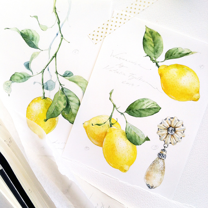 watercolor bridal wedding lemon flower watercolour lewelry Love Food 