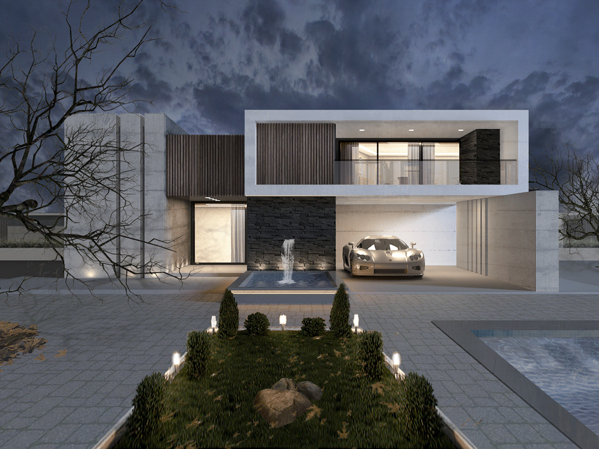 3dsmax architecture exterior modeling modern photoshop Render Villa contemporary Outdoor