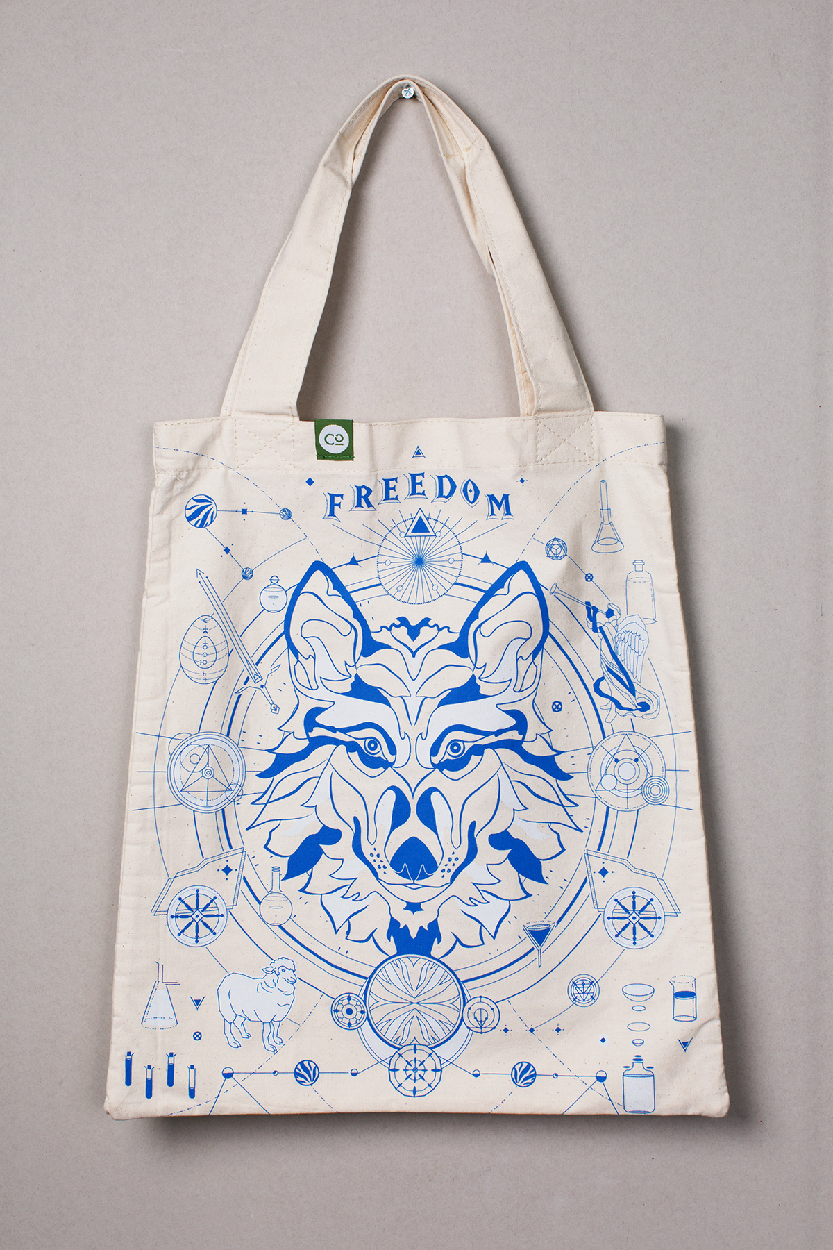 ai Tote Bag blue yellow red gray alchemy wolf bird lion graphic line butterfly