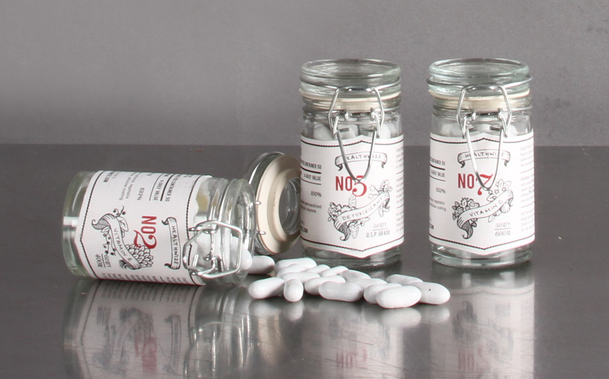 Health vitamins medicine jars bottles glass apothecary Innovative home Office bedroom vanity
