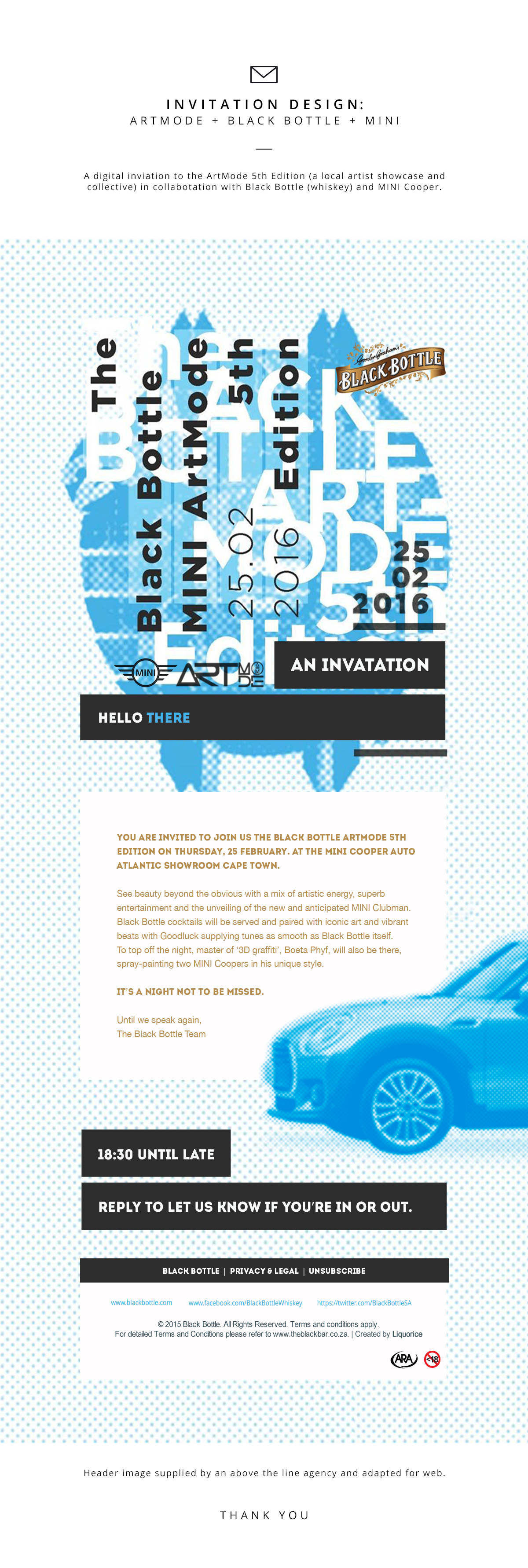Invitation mailer digital newsletter alcohol car MINI Cooper collage Whiskey design