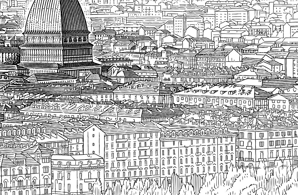 city Classical engraving etching hatching linocut Retro scratchboard vintage woodcut