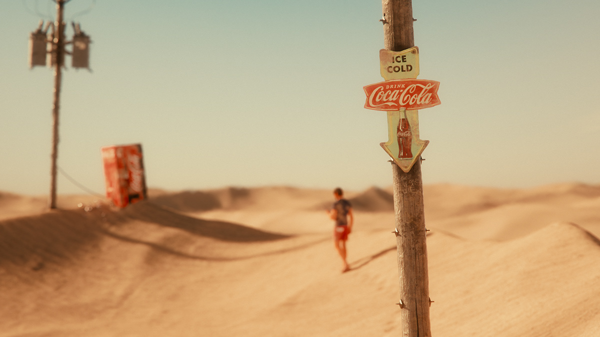 3D CGI Cinema coke cola desert Hot octane rendering