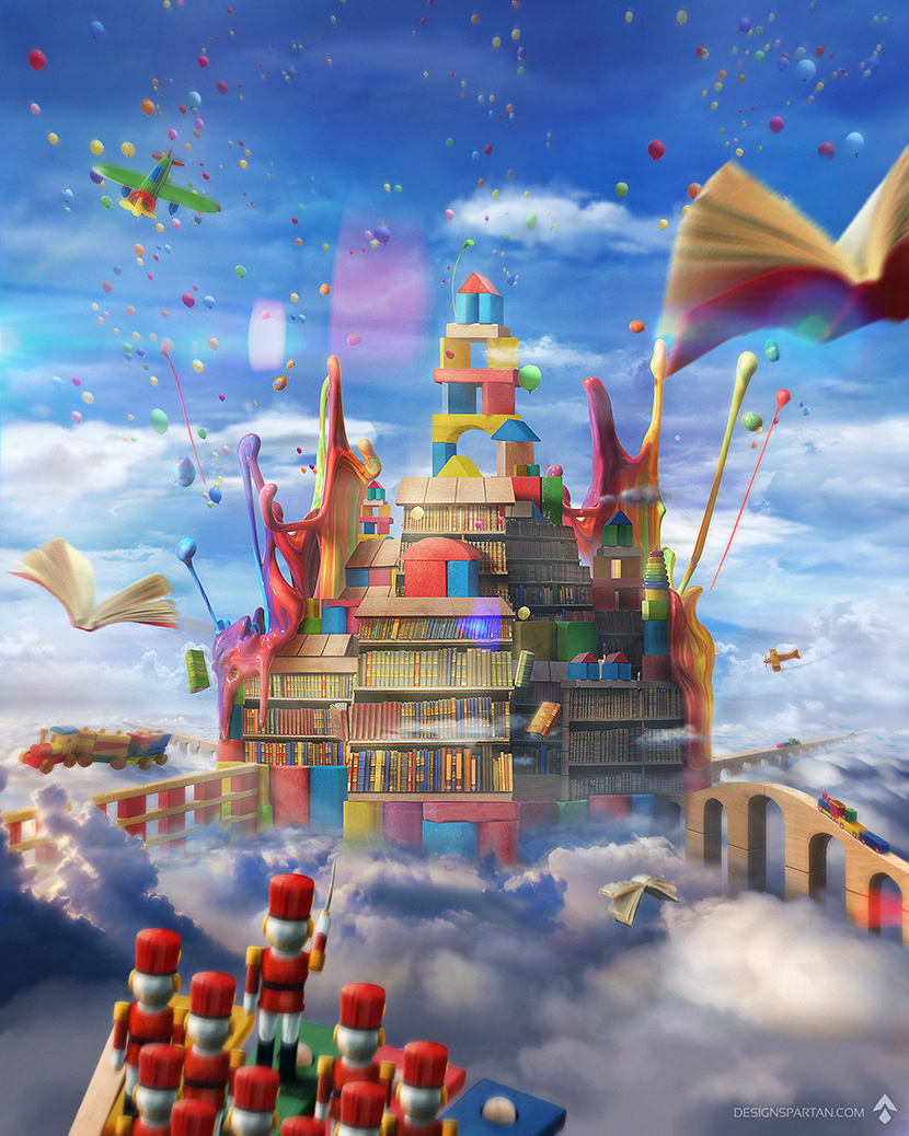 child world world  sky Castle soldiers wood soldiers toys books happy univers Matte Painting photomanipulation