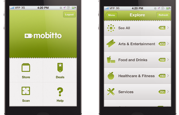 Mobitto Shopping app iphone Interface UI ux user merchant Deals Deal GEO location