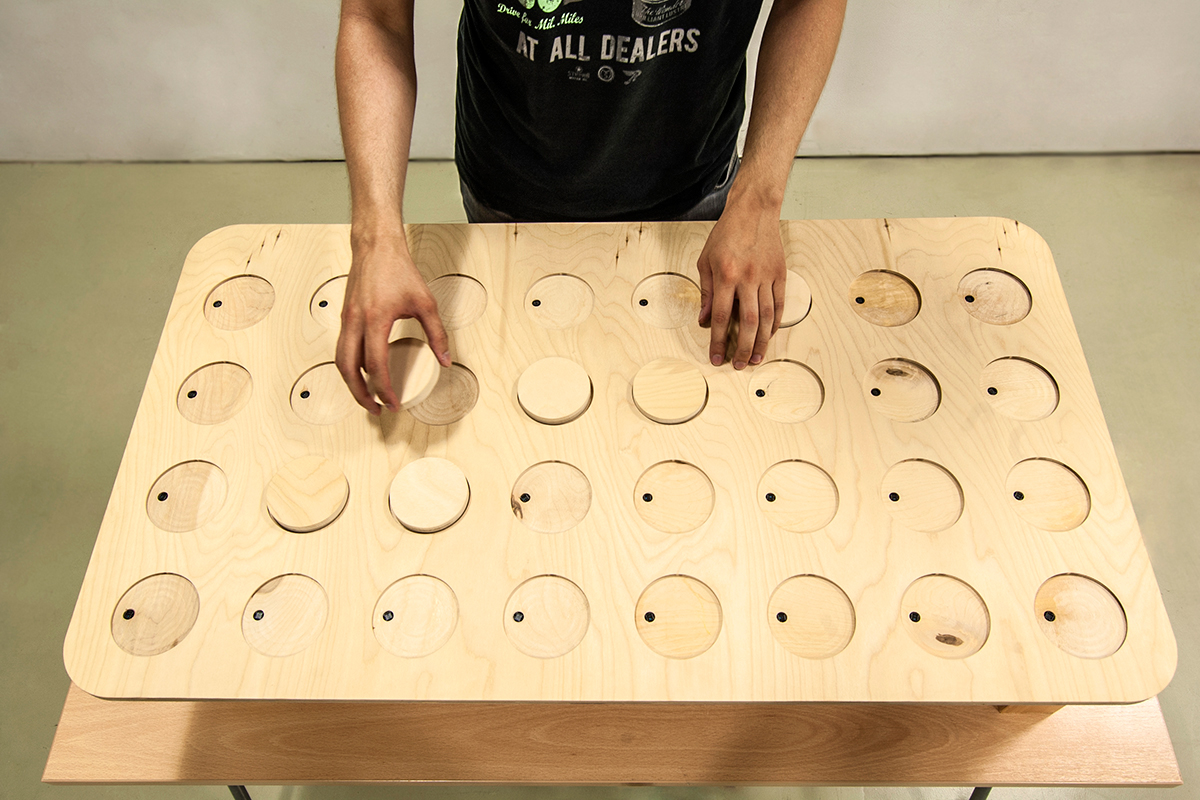 wooden Audio sequencer sound tangible physical computing table aesthetics of interaction interactive embodied audio device Arduino natural user interface coding student